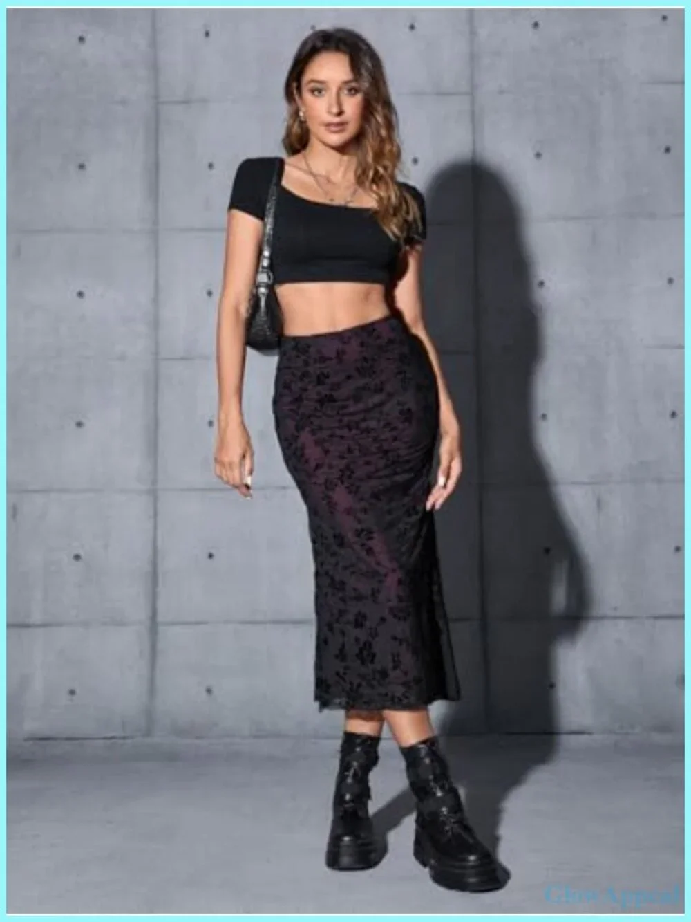 Women's Fishnet High Waisted Bodycon Skirt 90s Y2K Grunge Floral Goth Midi Skirt